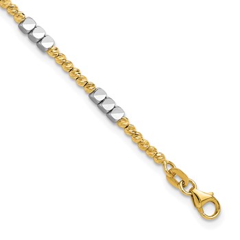 14K Two-tone Diamond-cut Round and Square Beaded 7.5 inch Bracelet