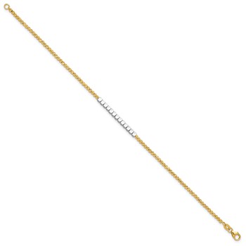 14K Two-tone Diamond-cut Square and Round Beaded 7.5 inch Bracelet — alternate view