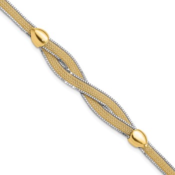14k Two-tone 6.75in w/1in Ext. Mesh Bracelet