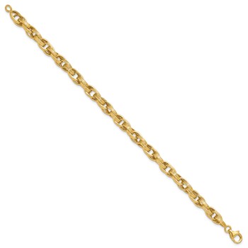 14K Polished and Grooved Fancy Oval Link Bracelet — alternate view