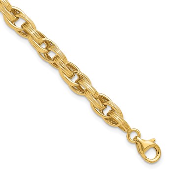 14K Polished and Grooved Fancy Oval Link Bracelet