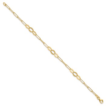 14K Diamond-cut Oval and Paperclip Link 7.25 inch Bracelet — alternate view