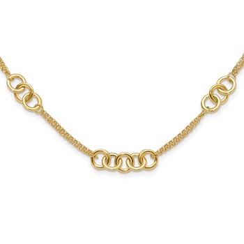 14K Polished Linked Circles with Chain 5-Station 17 inch Necklace