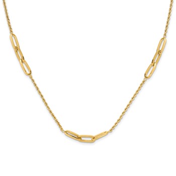 14K Polished Oval Link and Diamond-cut Rope 3-Station 20.25 inch Necklace