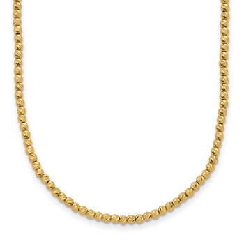 14K Polished and Diamond-cut Round Beaded 18 inch Necklace