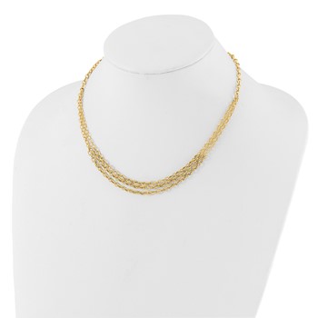 14K Polished and Textured Fancy Cable with 3-Strand Bib 17 inch Necklace — alternate view