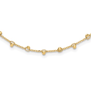 14K Polished and Diamond-cut Beaded 16 inch Necklace Plus 2 inch Extender