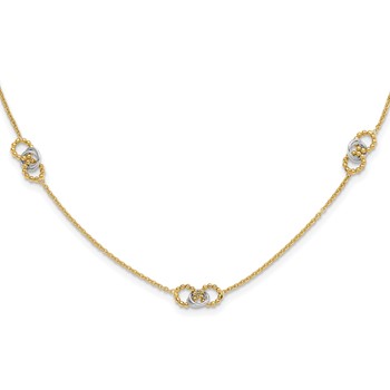 14K Two-tone Linked and Beaded Circles 3-Station 16 inch Necklace Plus 2 inch Extender