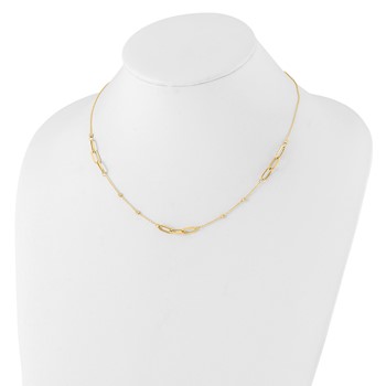 14K Polished Linked Ovals and Diamond-cut Beads Fancy 3-Station 18 inch Necklace — alternate view