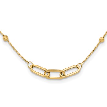 14K Polished Linked Ovals and Diamond-cut Beads Fancy 3-Station 18 inch Necklace
