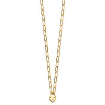 14K Polished Heart Lock Charm Paperclip Link 17.25 inch Necklace — alternate view