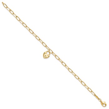 14K Polished Heart Lock Charm Paperclip Link 7.5 inch Bracelet — alternate view