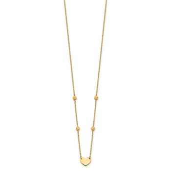14K Polished Heart and Diamond-cut Beads 15.5 inch Necklace Plus 2 inch Extender — alternate view