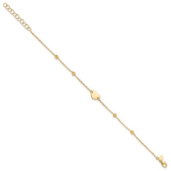 14K Polished Heart and Diamond-cut Beads 6.5 inch Bracelet Plus 1 inch Extension — alternate view