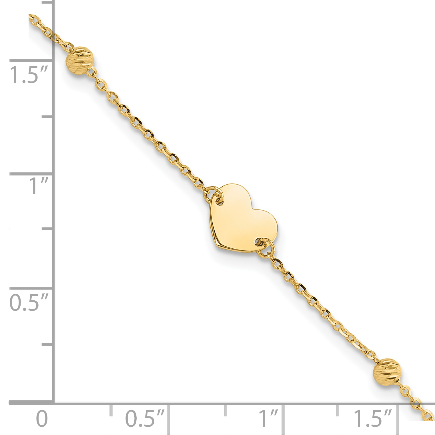 Heart and Beads 6.5 inch Bracelet Plus 1 inch Extension 14k Yellow Gold Solid detailed image 5