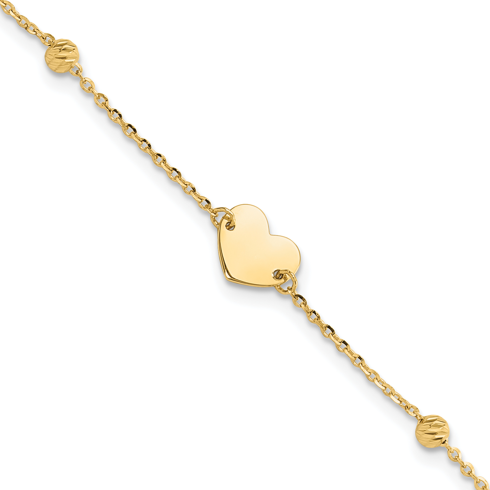 Heart and Beads 6.5 inch Bracelet Plus 1 inch Extension 14k Yellow Gold Solid main product image