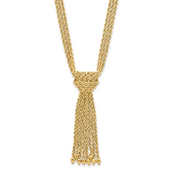14K Polished and D/C Multi-Strand Rope w/ Drop Knot and Beads Necklace