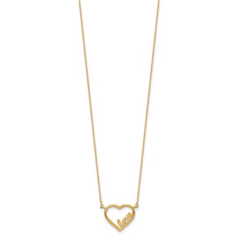 14K Polished Open Heart with LOVE Inside 17 inch Necklace Plus 0.5 inch Extender — alternate view