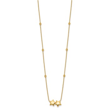 14K Polished Double Star with Diamond-cut Beads 16 inch Necklace Plus 2 inch Extender — alternate view