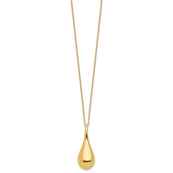 14k Polished Hollow Teardrop Pendant 18 inch Necklace — alternate view