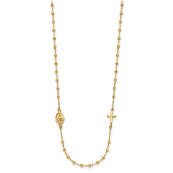 14K Polished Miraculous Medal and Cross Beaded Rosary Design 16.5 inch Necklace — alternate view