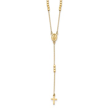 14K Polished Miraculous Medal and Cross Rosary Design 17.75 inch Y-Drop Necklace