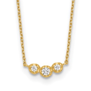 14k Polished 3-Stone CZ 18 inch Necklace Plus 2 inch Extender
