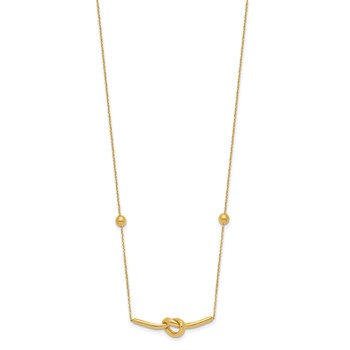 14K Polished Knotted Bar Pendant and Beads 16 inch Necklace Plus 2 inch Extender — alternate view