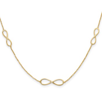 14K Polished Infinity Symbol 16 inch 3-Station Necklace Plus 2 inch Extender