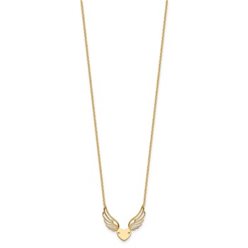 14K Polished Wings and Heart 17 inch Necklace — alternate view