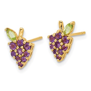 14K Amethyst and Peridot Grapes Post Earrings — alternate view