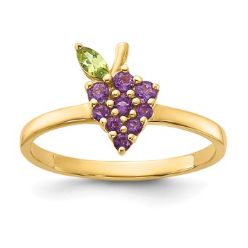 14K Amethyst and Peridot Grapes Size 7 Ring