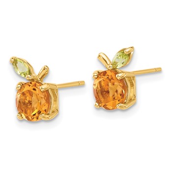 14K Round Citrine and Peridot Orange Post Earrings — alternate view