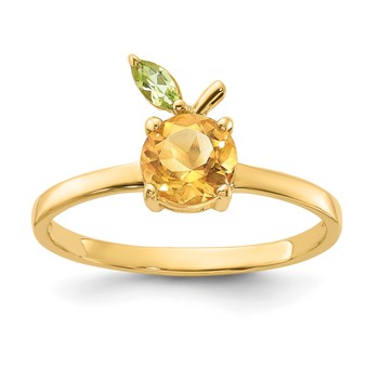 14K Round Citrine and Peridot Orange Size 7 Ring