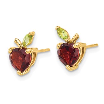 14K Heart-shaped Garnet and Peridot Apple Post Earrings — alternate view