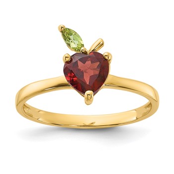 14K Heart-shaped Garnet and Peridot Apple Size 7 Ring