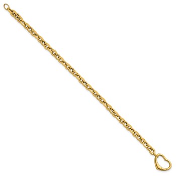14k Polished and Twisted Cable Link with Heart Clasp 7.5 inch Bracelet — alternate view