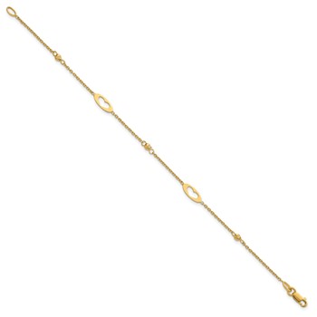 14k Polished Cut-out Hearts and Diamond-cut Beads 7.5 inch Bracelet — alternate view