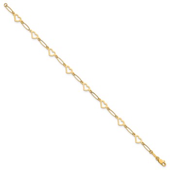 14k Polished Oval Links and Open Hearts 7.5 inch Bracelet — alternate view