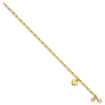 14k Polished Flat Dangle 9mm Heart Paperclip Link 7.25 inch Bracelet — alternate view