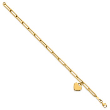 14k Polished Flat Dangle 11mm Heart Paperclip Link 7.5 inch Bracelet — alternate view