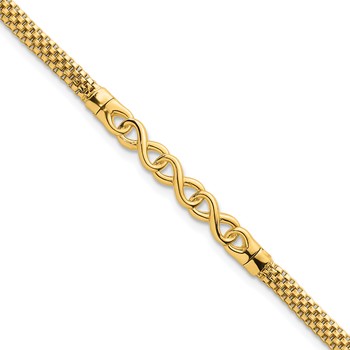 14k Polished 3-Infinity 7.5 inch Fancy Mesh Link Bracelet