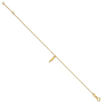 14k Polished Italian Horn Dangle 6.5 inch Childrens Bracelet Plus 0.75 inch Extender — alternate view