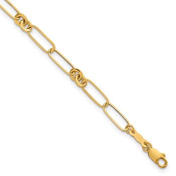 14k Polished Paperclip and Round Fancy Link 7.5 inch Bracelet