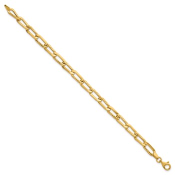 14k Polished and Textured Fancy Long Link 7.5 inch Bracelet — alternate view