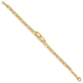 14k Polished Paperclip and Oval Cable Link Double Strand 7.5 inch Bracelet — alternate view