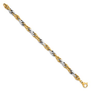 14k Two-tone Polished and Twisted 6.5mm Lightweight Fancy Rope Link 7 inch Bracelet — alternate view