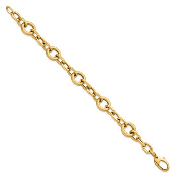 14K Polished and Textured Fancy Oval and Round Link 7.5 inch Bracelet — alternate view