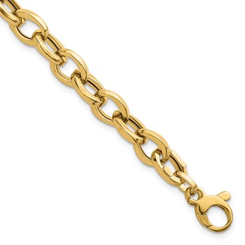 14k Polished 7.8mm Fancy Oval Cable Link 7.5 inch Bracelet