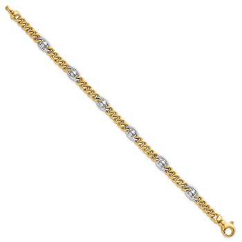 14k Two-tone Polished 7.1mm Fancy Curb/Anchor Chain 7.5 inch Bracelet — alternate view